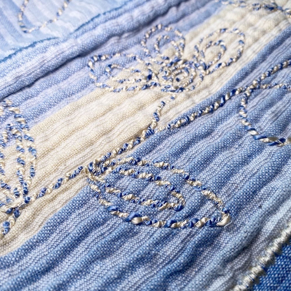 Tantrums Vintage Blue and Cream Patchwork Embroidered Jean Jacket - Picture 13 of 13